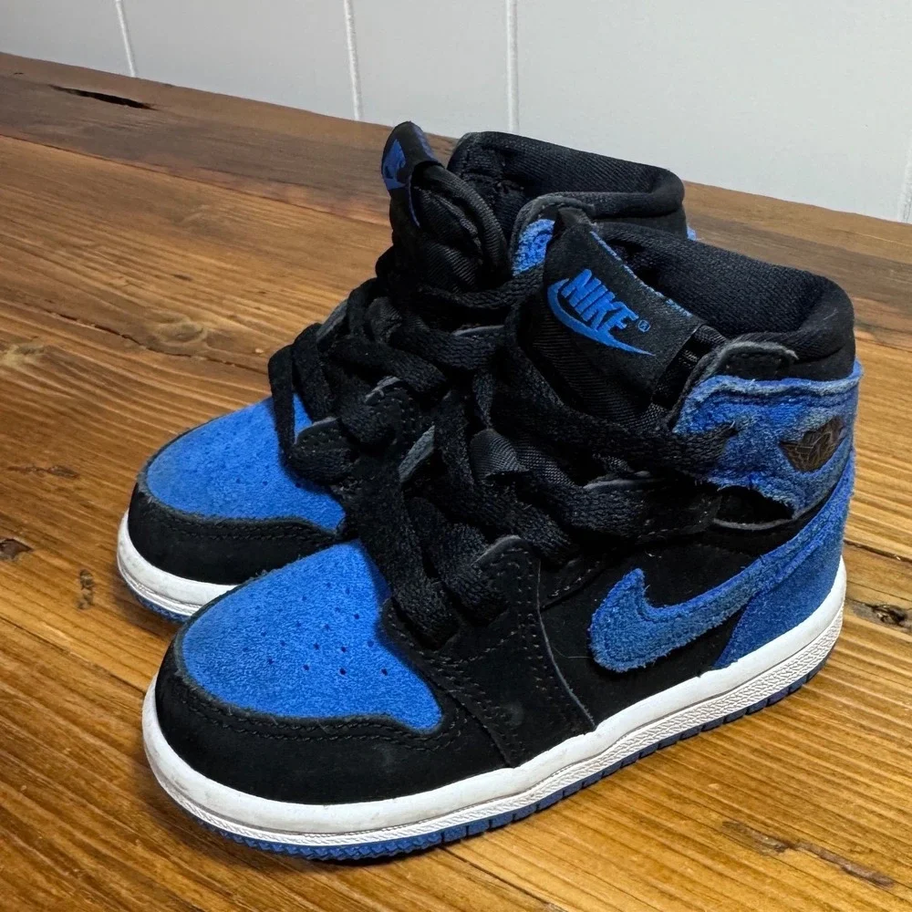 Nike Air Jordan 1 Mid‎ Toddler Royal Blue Black Suede High Top Sneakers Size 6C